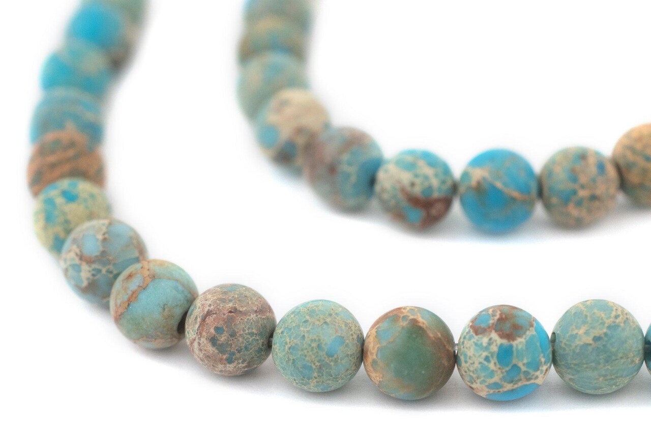 The Bead Chest Matte Turquoise Sea Sediment Jasper Beads (8mm): Organic Gemstone Round Spherical Energy Stone Healing Power Crystal for Jewelry Bracelet Mala Necklace Making
